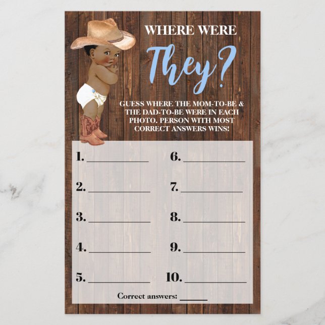 Flyer Dónde Estaban Los Cowboy Baby Shower Game Card (Frente)