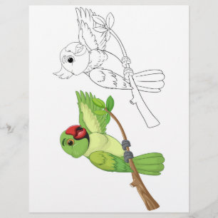 Flyer Dos loros personalizados en una rama, uno de color