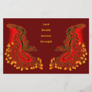 Flyer Dragón chino en diseño rojo y oro