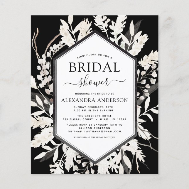 Flyer Ducha Botánica Bridal Boho Beige Negro (Frente)