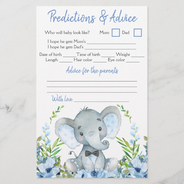 Flyer Ducha de bebé de elefante niño con corbata de moño (Frente)