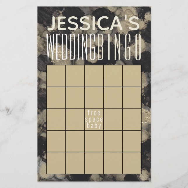 Flyer Ducha de bodas BINGO sombras de Golds y negros (Frente)