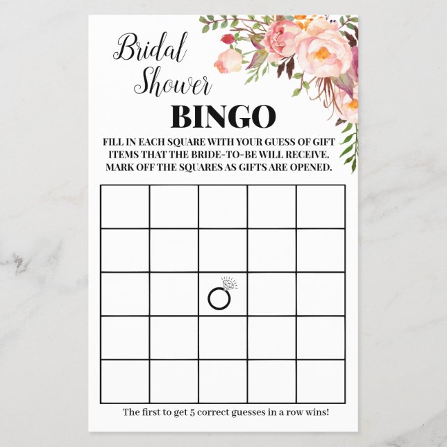 Flyer Ducha de novia Bingo Flores rosadas Tarjeta de jue (Frente)