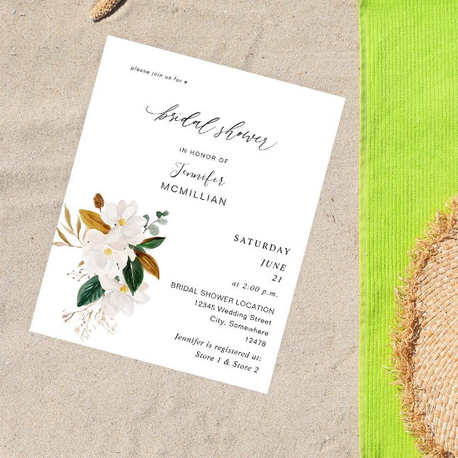 Flyer Ducha de novia floral blanca de Magnolia con presu (Subido por el creador)