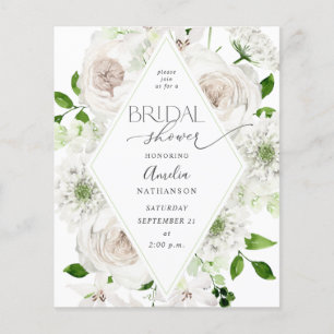 Flyer Ducha de novia floral blanca de presupuesto