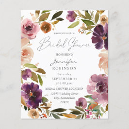 Flyer Ducha de novia floral púrpura y rosa V2 grande