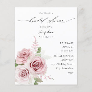 Flyer Ducha de novia floral rosa Rubor de presupuesto
