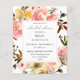 Flyer Ducha de novia floral rosa y amarilla