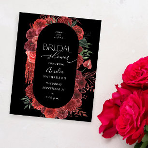 Flyer Ducha de novia negra floral roja presupuestal