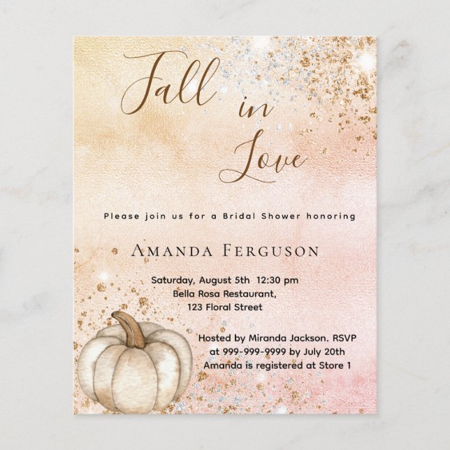 Flyer Ducha de novia rosa oro rústico calabaza otoño pre (Frente)