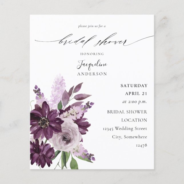 Flyer Ducha de novias florales y púrpura de lavanda (Frente)
