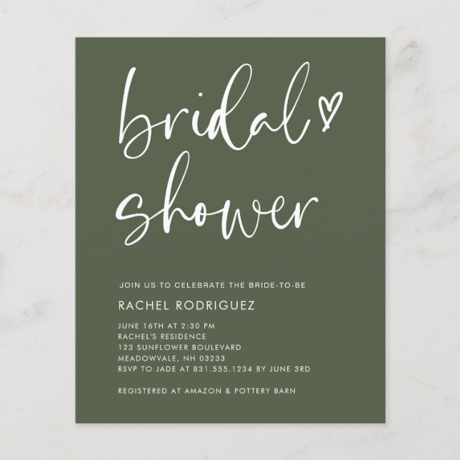 Flyer Ducha de Novias Verdes de Oliva Moderna (Frente)