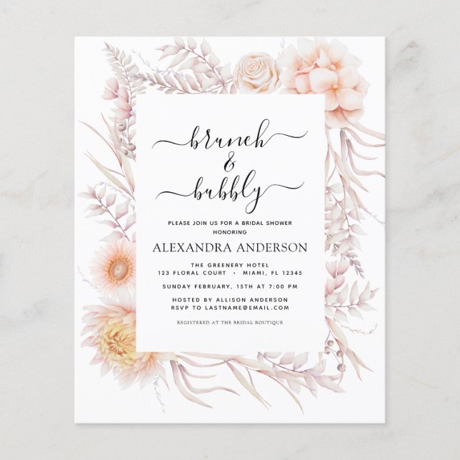 Flyer Ducha de novios de Boho y Bubbly (Frente)