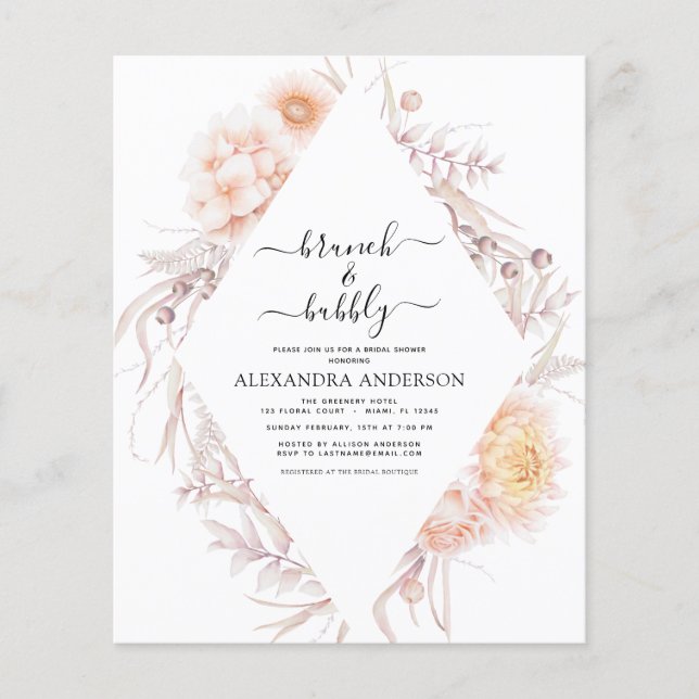 Flyer Ducha de novios de Boho y Bubbly (Frente)