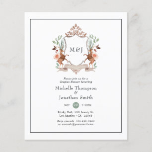 Flyer Ducha de parejas con monograma de cresta de laurel