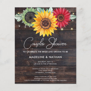 Flyer Ducha de Parejas de Barn de Girasoles Rústicos Pre