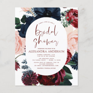 Flyer Ducha nupcial floral azul de la Marina Borgoña