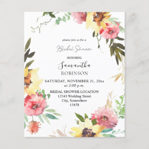 Flyer Ducha nupcial floral floral de girasol de verano