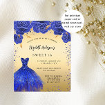 Flyer Dulce 16 invitación al presupuesto de flor de vest<br><div class="desc">Tenga en cuenta que esta invitación está en papel de volante y es muy delgada. Los sobres no están incluidos. Para invitaciones más gruesas (el mismo diseño) visite nuestra tienda. Una invitación moderna, elegante y glamurosa para una fiesta de 16 y 16 años. Un fondo dorado falso con brillantes azules...</div>