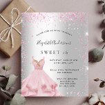 Flyer Dulce 16 invitación al presupuesto para vestido ro<br><div class="desc">Tenga en cuenta que esta invitación está en papel de volante y es muy delgada. Los sobres no están incluidos. Para invitaciones más gruesas (el mismo diseño) visite nuestra tienda. Una invitación moderna, elegante y glamurosa para una fiesta de 16 y 16 años. Un falso fondo metálico plateado con polvo...</div>