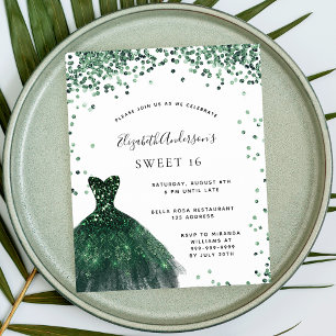Flyer Dulce 16 purpurina de vestido verde esmeralda pres