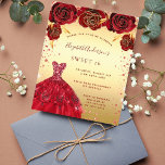 Flyer Dulce 16 purpurina rojo dorado invitación presupue<br><div class="desc">Tenga en cuenta que esta invitación está en papel de volante y es muy delgada. Los sobres no están incluidos. Para invitaciones más gruesas (el mismo diseño) visite nuestra tienda. Una invitación moderna, elegante y glamurosa para una fiesta de 16 y 16 años. Un fondo de oro falso con polvo...</div>