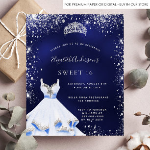 Flyer Dulce 16 vestido azul marino de plata azul tiara p