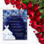 Flyer Dulce 16 vestido azul marino invitación presupuest<br><div class="desc">Tenga en cuenta que esta invitación está en papel de volante y es muy delgada. Los sobres no están incluidos. Para invitaciones más gruesas (el mismo diseño) visite nuestra tienda. Una invitación moderna, elegante y glamurosa para una fiesta de 16 y 16 años. Un fondo marino con finos destellos de...</div>