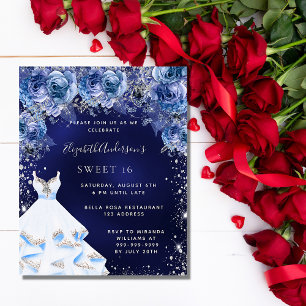 Flyer Dulce 16 vestido azul marino invitación presupuest