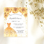 Flyer Dulce 16 vestido de oro invitación floral presupue<br><div class="desc">Tenga en cuenta que esta invitación está en papel de volante y es muy delgada. Los sobres no están incluidos. Para invitaciones más gruesas (el mismo diseño) visite nuestra tienda. Una invitación moderna, elegante y glamurosa para una fiesta de 16 y 16 años. Un fondo blanco con un polvo falso...</div>