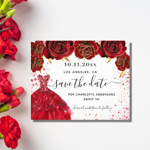 Flyer Dulce 16 vestido rojo blanco presupuesto ahorrar l