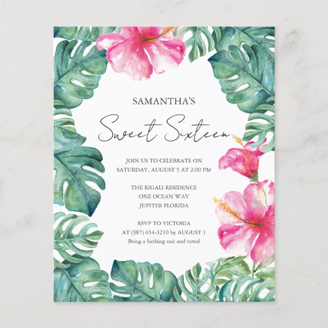 Flyer Dulce Presupuestario 16 Acuarela Floral Rosa Tropi (Frente)