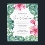 Flyer Dulce Presupuestario 16 Acuarela Floral Rosa Tropi<br><div class="desc">Esta invitación a los 16º cumpleaños de este presupuesto tropical incluye las palabras "Sweet Sixteen" (Dieciséis Dulces) en una elegante tipografía manuscrita con detalles del evento en un gris carbón clásico sobre un fondo blanco fresco. Diseñado con flores de color rosa color agua originales y hojas de palma de monstera...</div>