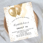 Flyer Dulce presupuesto de 16 globos purpurinas de oro b<br><div class="desc">Tenga en cuenta que esta invitación está en papel de volante y es muy delgada. Los sobres no están incluidos. Para invitaciones más gruesas (el mismo diseño) visite nuestra tienda. Para una elegante fiesta de 16 y 16 años. Un fondo blanco moda. Decorada con purpurina de oro falso, chispas y...</div>