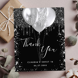 Flyer Dulce purpurina de plata negra 16 gracias presupue