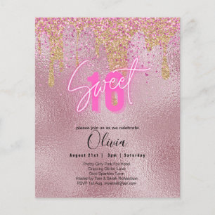 Flyer Dulces 16 Presupuesto Rosa Brillo Foil Moderno Fem
