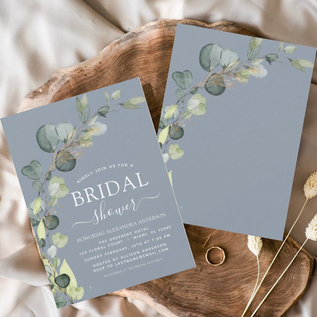 Flyer Duste presupuesto Blue Bridal Shower Eucalyptus (Subido por el creador)