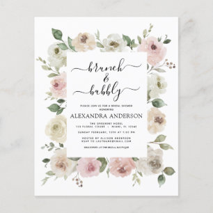 Flyer Duste presupuesto Brunch rosado y ducha Bubbly Bri