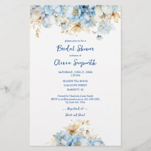 Flyer Duste presupuesto Floral Azul ducha de novia