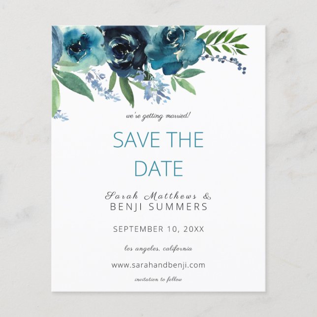 Flyer Dusty Blue 2 Floral Save the Date V3 (Frente)