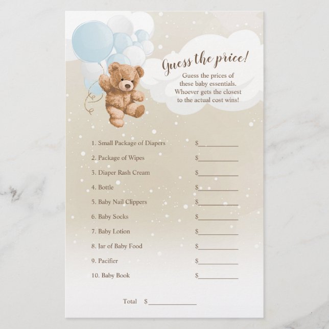 Flyer Dusty Blue Balloon Teddy Bear Adivinan El Juego De (Frente)