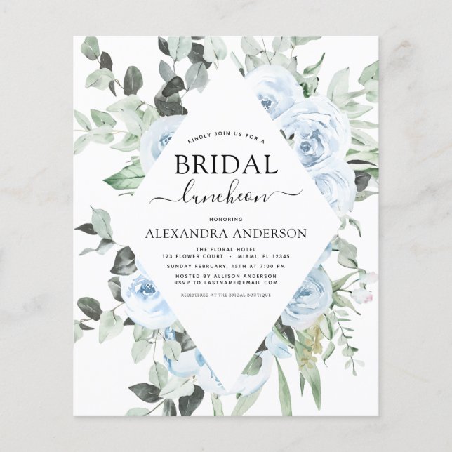 Flyer Dusty Blue Bridal Shower Luncheon (Frente)
