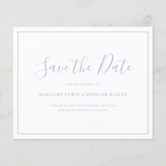 Flyer Dusty Blue Budget Wedding Save the Date (Frente)