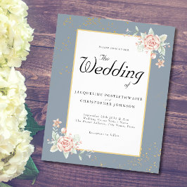 Flyer Dusty Blue Budget Wedting Pony Pink Peony