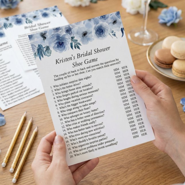 Flyer Dusty Blue Floral Boda Bridal Shower ShoGame (Subido por el creador)