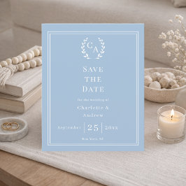 Flyer Dusty blue monogram budget wedding Save the Date