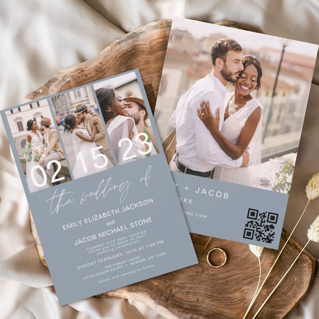 Flyer Dusty Blue Photo código QR Invitación a la boda (Subido por el creador)