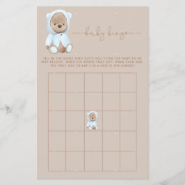 Flyer Dusty Blue Teddy Bear Juego de Bingo Baby Shower