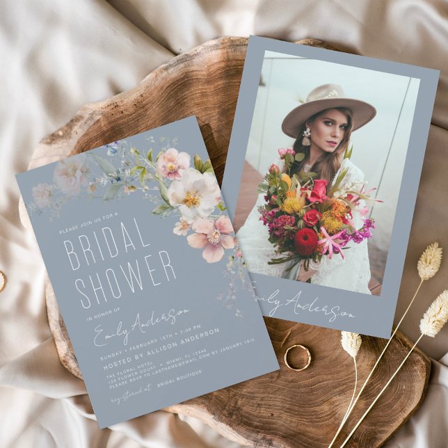 Flyer Dusty Blue Wildflower Bridal Shower Invitación (Subido por el creador)