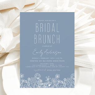 Flyer Dusty Blue Wildflower presupuesto Ducha de brunch